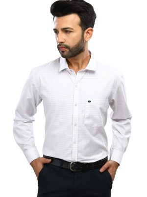 Exegen Formal Check White Shirt for Men